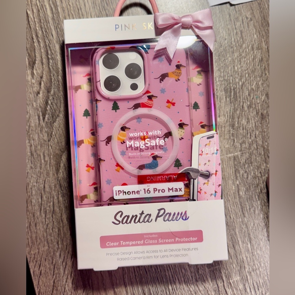 Pink Sky “Santa Paws” MagSafe iPhone 16 Pro Max Case + Screen Protector - Picture 9 of 9
